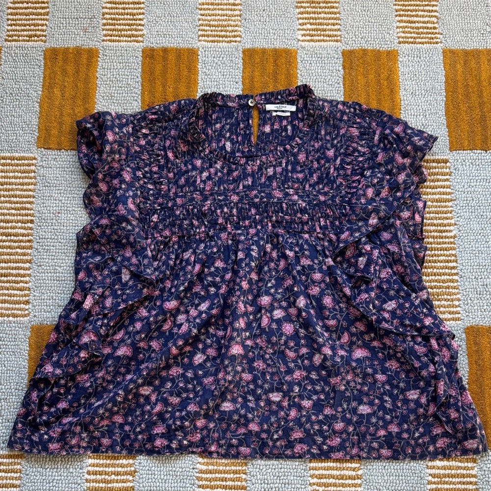 Étoile Isabel Marant Layona Flutter Sleeve Purple Floral Blouse
